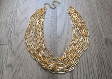 Load image into Gallery viewer, Paperclip TEN STRAND Metallic mirror gold Jewelry, Neutral holiday Christmas Jewelry, metal strand chunky statement beaded jewels