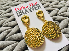 Load image into Gallery viewer, Hammered Gold round statement earrings, Geometric bead Statement acetate colorful jewelry gold necklace chunky drop hook earrings