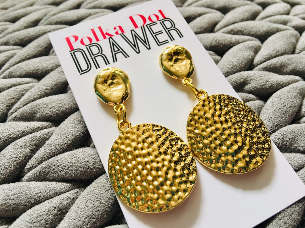 Hammered Gold round statement earrings, Geometric bead Statement acetate colorful jewelry gold necklace chunky drop hook earrings