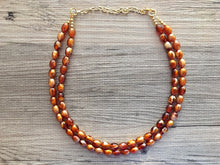Load image into Gallery viewer, Brown &amp; Caramel Shimmer statement double strand gold geometric acrylic necklace, chunky resin beaded jewelry