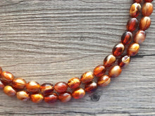 Load image into Gallery viewer, Brown &amp; Caramel Shimmer statement double strand gold geometric acrylic necklace, chunky resin beaded jewelry