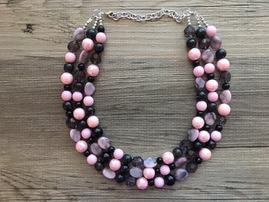 Chunky Blush + Black Statement Necklace, multi strand bright jewelry, chunky statement necklace, pink necklace, blush pink black