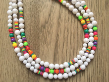 Load image into Gallery viewer, Triple Rainbow Beaded Necklace, Colorful Jewelry, Chunky statement necklace, big beaded necklace, rainbow jewelry, rainbow baby confetti