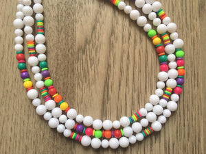 Triple Rainbow Beaded Necklace, Colorful Jewelry, Chunky statement necklace, big beaded necklace, rainbow jewelry, rainbow baby confetti
