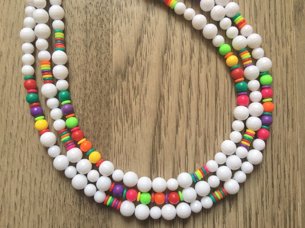 Triple Rainbow Beaded Necklace, Colorful Jewelry, Chunky statement necklace, big beaded necklace, rainbow jewelry, rainbow baby confetti