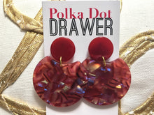 Load image into Gallery viewer, Red + Hologram Acrylic statement earrings, Geometric bead Statement acetate fall colors jewelry gold necklace chunky drop hook earrings