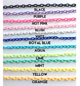 Acrylic Chain Linked Face Mask Chain, Colorful facemask lanyard keychain, girls women’s 16” Chain, mask strap holder necklace cable chain