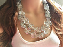 Load image into Gallery viewer, Silver Painted Statement Necklace, Chunky Jewelry Big Beaded Double Strand Necklace, Dark Blue Necklace, Silver Jewelry Set