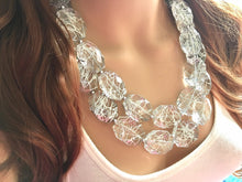 Load image into Gallery viewer, Silver Painted Statement Necklace, Chunky Jewelry Big Beaded Double Strand Necklace, Dark Blue Necklace, Silver Jewelry Set