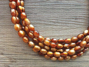 Brown & Caramel Shimmer statement 5 strand gold geometric acrylic necklace, chunky resin beaded jewelry, five strand bead jewels