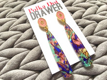 Load image into Gallery viewer, Pink Donut Mosaic Acrylic statement earrings, Geometric bead Statement acetate colorful jewelry gold necklace chunky drop hook earrings
