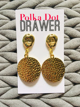 Load image into Gallery viewer, Hammered Gold round statement earrings, Geometric bead Statement acetate colorful jewelry gold necklace chunky drop hook earrings