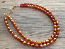 Load image into Gallery viewer, Brown &amp; Caramel Shimmer statement double strand gold geometric acrylic necklace, chunky resin beaded jewelry