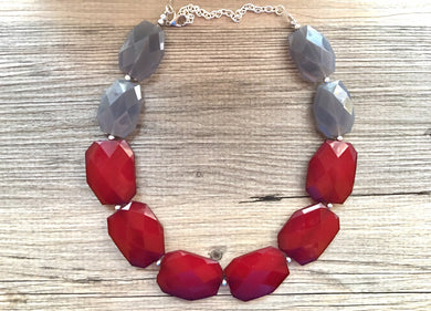 Maroon & Gray Necklace, One Strand Statement Necklace, fall colors necklace, chunky bib red and gray Burgundy pomegranate