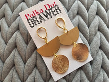 Load image into Gallery viewer, Gold Drop statement earrings, 2” Brushed Geometric bead Statement acrylic jewelry gold necklace chunky hook earrings boho