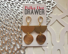 Load image into Gallery viewer, Gold Drop statement earrings, 2” Brushed Geometric bead Statement acrylic jewelry gold necklace chunky hook earrings boho
