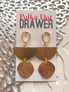 Gold Drop statement earrings, 2” Brushed Geometric bead Statement acrylic jewelry gold necklace chunky hook earrings boho