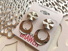 Load image into Gallery viewer, Silver Mirror statement earrings, Geometric bead Statement acrylic fall colors jewelry silver  necklace chunky drop hook dangle pendant