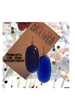 Load image into Gallery viewer, Royal Blue Pendant Statement Earrings, Gold drop earrings, metallic jewelry earrings, metal geometric drop earrings, blue jewelry