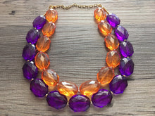 Load image into Gallery viewer, Purple &amp; Orange Necklace, multi strand jewelry, big beaded chunky statement necklace, south carolina necklace, bridesmaid necklace