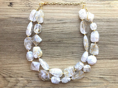 Gold Goddess chunky statement necklace, big beaded jewelry, gifts for women bib jewelry Multi-Strand Nugget metallic resin gold painted
