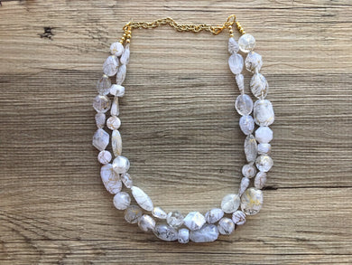 Gold Goddess chunky statement necklace, big beaded jewelry, gifts for women bib jewelry Multi-Strand Nugget metallic resin gold painted