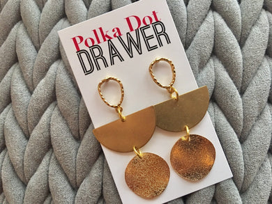 Gold Drop statement earrings, 2” Brushed Geometric bead Statement acrylic jewelry gold necklace chunky hook earrings boho