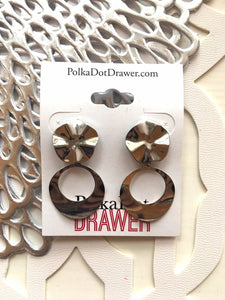 Silver Mirror statement earrings, Geometric bead Statement acrylic fall colors jewelry silver  necklace chunky drop hook dangle pendant