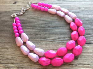 Blush & Hot Pink Statement jewelry set, Chunky Beaded Necklace Jewelry, light pink Necklace, pale pink beaded necklace, baby pink