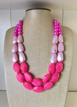 Load image into Gallery viewer, Blush &amp; Hot Pink Statement jewelry set, Chunky Beaded Necklace Jewelry, light pink Necklace, pale pink beaded necklace, baby pink