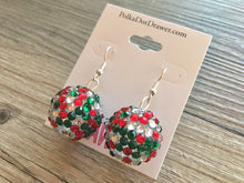 Load image into Gallery viewer, Christmas earrings, Red Silver Green and BLING! Holiday Jewelry, Christmas Jewelry, Red Green Jewelry, Christmas Gift Christmas Present