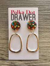 Load image into Gallery viewer, Rainbow Confetti + Shiny Silver Teardrop Earrings, silver drop Earrings, shiny jewelry earrings metal geometric sparkle pride