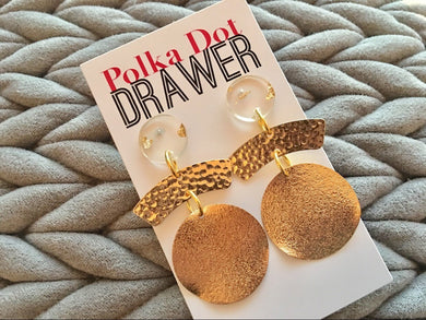 Gold statement earrings, Geometric bead Statement acrylic fall colors jewelry gold necklace chunky drop hook earrings, hammered