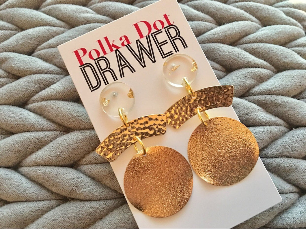 Gold statement earrings, Geometric bead Statement acrylic fall colors jewelry gold necklace chunky drop hook earrings, hammered