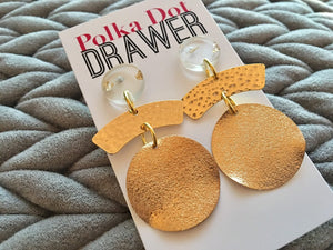 Gold statement earrings, Geometric bead Statement acrylic fall colors jewelry gold necklace chunky drop hook earrings, hammered