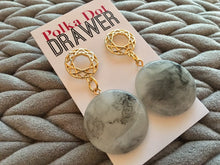 Load image into Gallery viewer, Gold &amp; Gray statement earrings, Geometric bead Statement jewelry gold necklace chunky drop hook earrings, acrylic circle gray swirls round