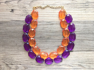 Purple & Orange Necklace, multi strand jewelry, big beaded chunky statement necklace, south carolina necklace, bridesmaid necklace
