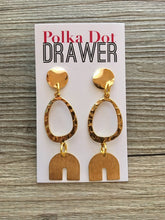 Load image into Gallery viewer, Gold Statement Earrings, Gold drop Earrings, shiny jewelry earrings metal geometric, full moon dangle 3” large earrings