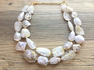 Gold Goddess chunky statement necklace, big beaded jewelry, gifts for women bib jewelry Multi-Strand Nugget metallic resin gold painted