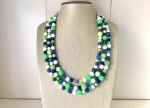 Load image into Gallery viewer, Navy and Lime Green Cluster Necklace, Seattle football Jewelry, washington jewelry, seattle jewelry, green and blue, green white blue