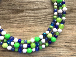 Navy and Lime Green Cluster Necklace, Seattle football Jewelry, washington jewelry, seattle jewelry, green and blue, green white blue