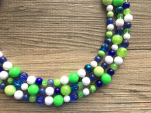 Load image into Gallery viewer, Navy and Lime Green Cluster Necklace, Seattle football Jewelry, washington jewelry, seattle jewelry, green and blue, green white blue
