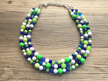 Load image into Gallery viewer, Navy and Lime Green Cluster Necklace, Seattle football Jewelry, washington jewelry, seattle jewelry, green and blue, green white blue