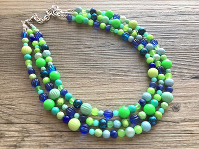 Blue & Green Chunky Statement Necklace, green blue beaded necklace, multi color jewelry multi strand necklace, bib chunky Statement