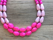 Load image into Gallery viewer, Blush &amp; Hot Pink Statement jewelry set, Chunky Beaded Necklace Jewelry, light pink Necklace, pale pink beaded necklace, baby pink