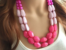 Load image into Gallery viewer, Blush &amp; Hot Pink Statement jewelry set, Chunky Beaded Necklace Jewelry, light pink Necklace, pale pink beaded necklace, baby pink