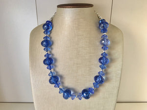 Royal Blue Single Strand Statement Necklace, Chunky Royal Blue Oval Beaded Bib Jewelry, blue jewelry, dark blue jewlery necklace silver