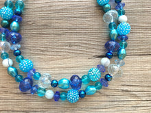 Load image into Gallery viewer, Blue Watercolor Beaded Necklace, teal &amp; royal blue necklace, blue statement necklace, chubky blue beaded necklace, teal necklace turquoise