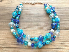 Load image into Gallery viewer, Blue Watercolor Beaded Necklace, teal &amp; royal blue necklace, blue statement necklace, chubky blue beaded necklace, teal necklace turquoise