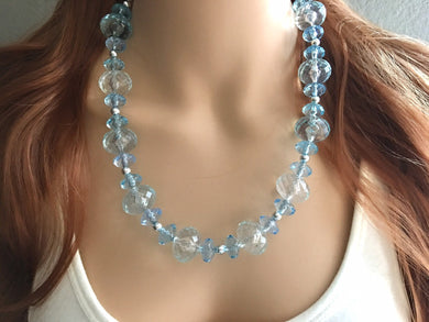 Baby Blue Single Strand Statement Necklace, Chunky Blue Oval Beaded Bib Jewelry, blue jewelry, light blue jewlery necklace silver